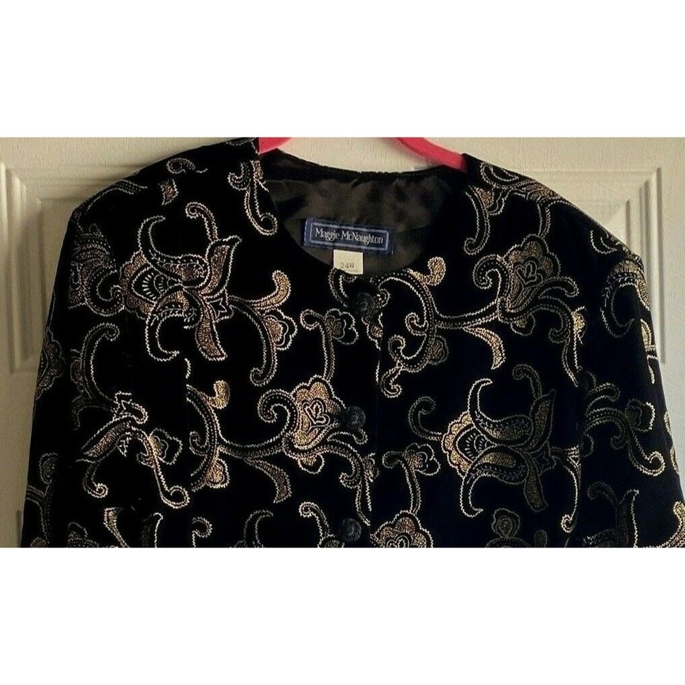 Vtg Maggie McNaughton Blazer/Shirt Black Velour/Velvet w Gold/Silver 24W